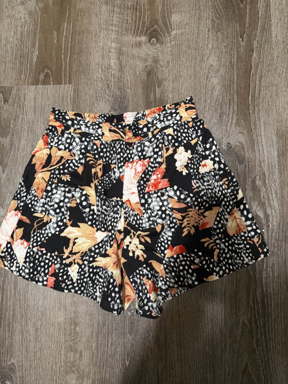 Topshop Black Floral Shorts with Orange and Cream Leaves